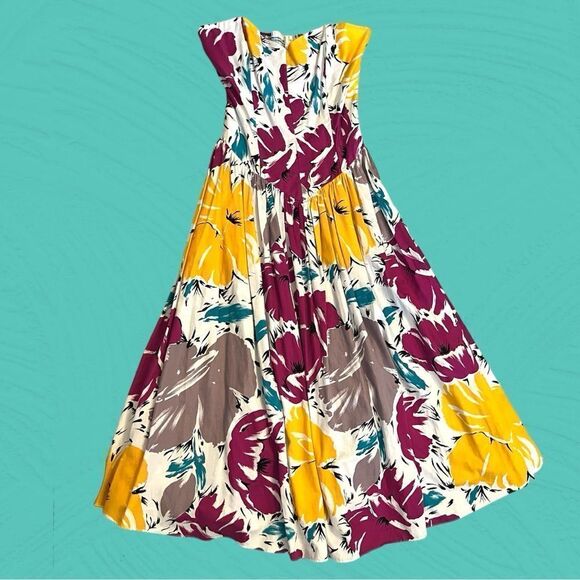 Vintage 80s sweetheart strapless drop waist cotton dress - Picture 11 of 16